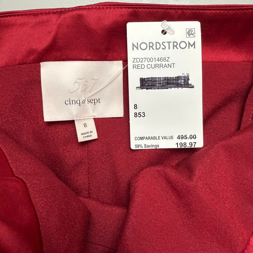 CINQ A SEPT Tate Asymmetric Hem Red Silk Mini Dress - Picture 12 of 12
